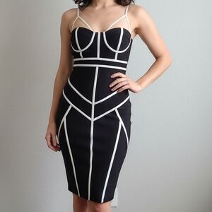Privy Black and White Geometric Midi Dress